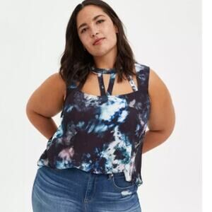 Torrid Women's Size 2X Georgette Cage Front Sleeveless Tank - Tie Dye Blue